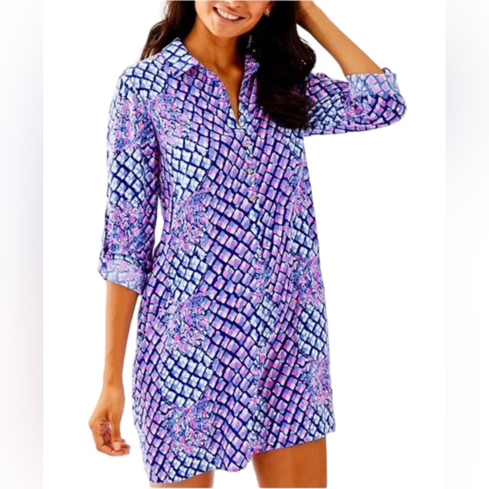 Lilly Pulitzer blue & pink pineapple print dress size Large